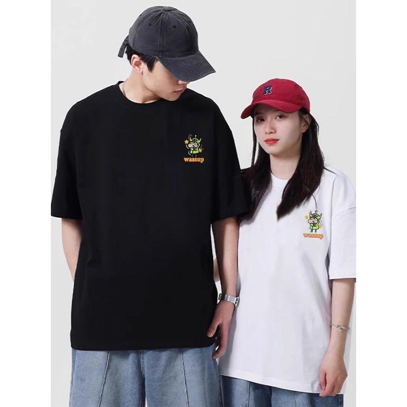 Wassup Cartoon Xiaoxin Round Neck T-Shirt for Men and Women, Summer Heavyweight National Trend Couple Tee Short-Sleeved Casual Top
