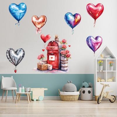 Valentine Day Wall Decal Heart Balloon Mailbox Pattern Self-Adhesive Waterproof Wall Sticker Bedroom Kids Room Decoration