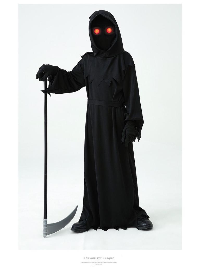 Children's Halloween Grim Reaper Costume with Red Eyes Robe - Horror Cosplay Outfit