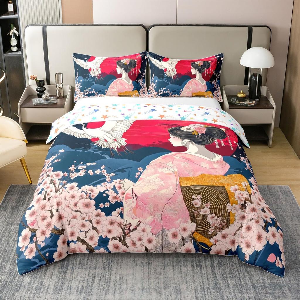 Comforter Japanese Ukiyoe Theme Queen King Size Printed Bedding Set Kids Bedroom Decor Japanese Style 3 Pcs With 2 S