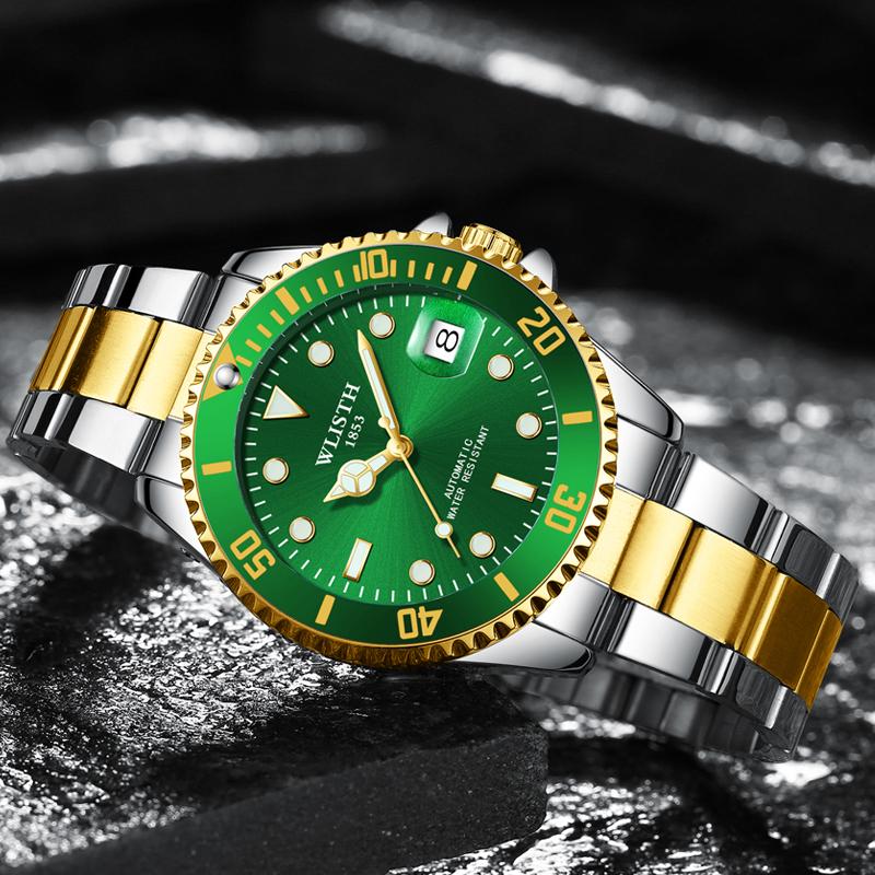 

Classic Trendy Water Ghost Watch Fashion Calendar Steel Belt Waterproof Men s Watch зелений