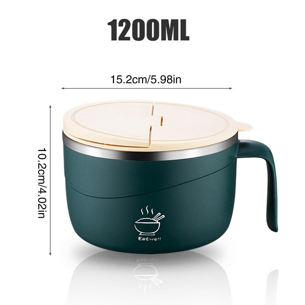 Noodle Bowl Cooker 1200ml Anti-Scalding Soup Mugs with Lid and Fork 304 Stainless Steel Lunch Bowl for Kitchen Pho Soup Pasta