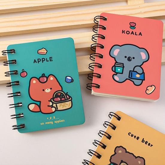 2Pcs Mini Cute Spiral Notebook Cartoon A7 Side-Turning Coil Notebook Smooth Writing Pocket Notepad 80 Pages for Study Office Journaling