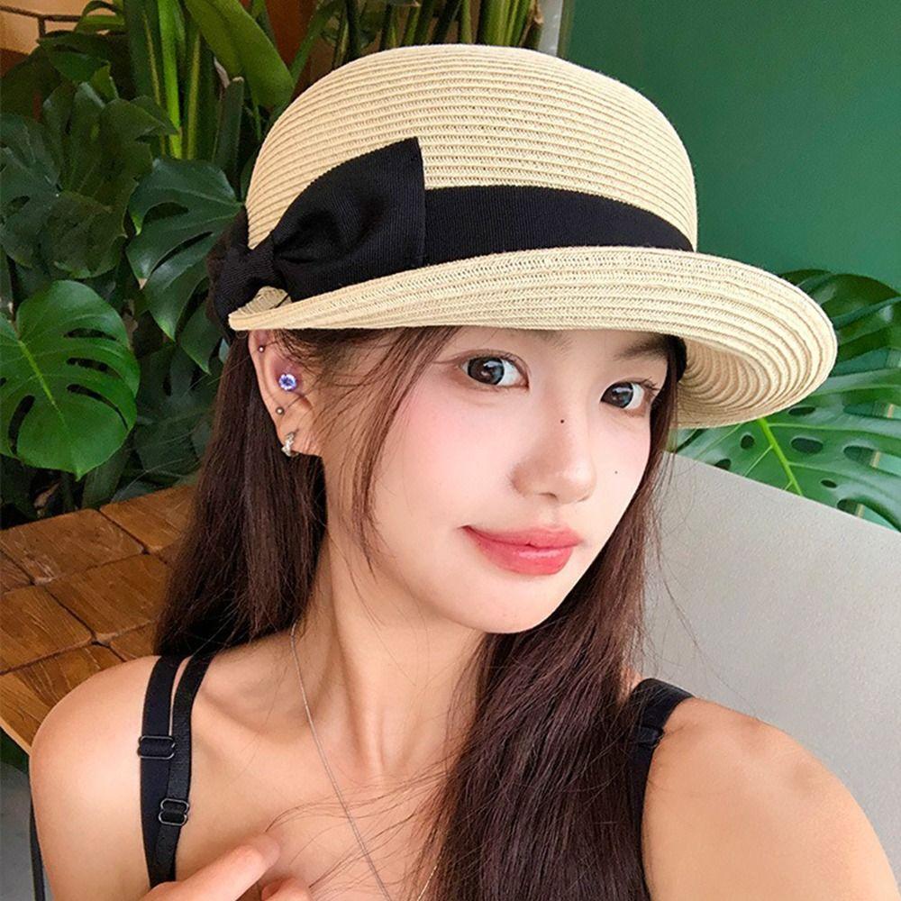 French Bow Straw Cap Summer Equestrian Hat Trendy Woven Straw Cap  Party