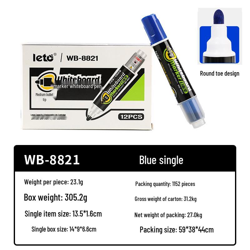 Erasable Large-Capacity Whiteboard Marker with Thick Round Tip for Office and Teaching.