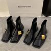 Flat Bottom Square Head Black British Martin Boots Women's Shoes 2025 New Spring, Autumn and Winter Retro French Small Short Boots