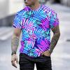 Women Short Sleeve Crew Neck T Shirt Black White Silvery Tropical Palm Leaf All Over Print Top