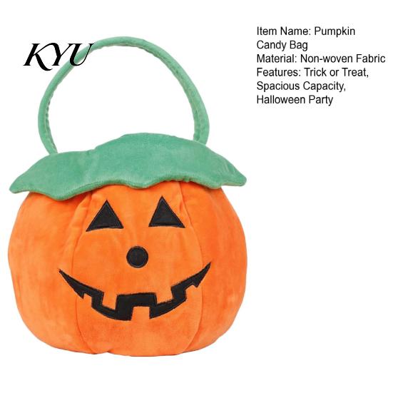 Soft Plush Halloween Tote Pumpkin Bucket, Cute Trick-or-Treat Bag, for Kids Candy Basket with Handle Girls Boys Party Favors Decoration Bag