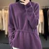 High-Neck Pure Wool Drawstring Sweater - Women's Autumn/Winter Loose Cashmere Knit
