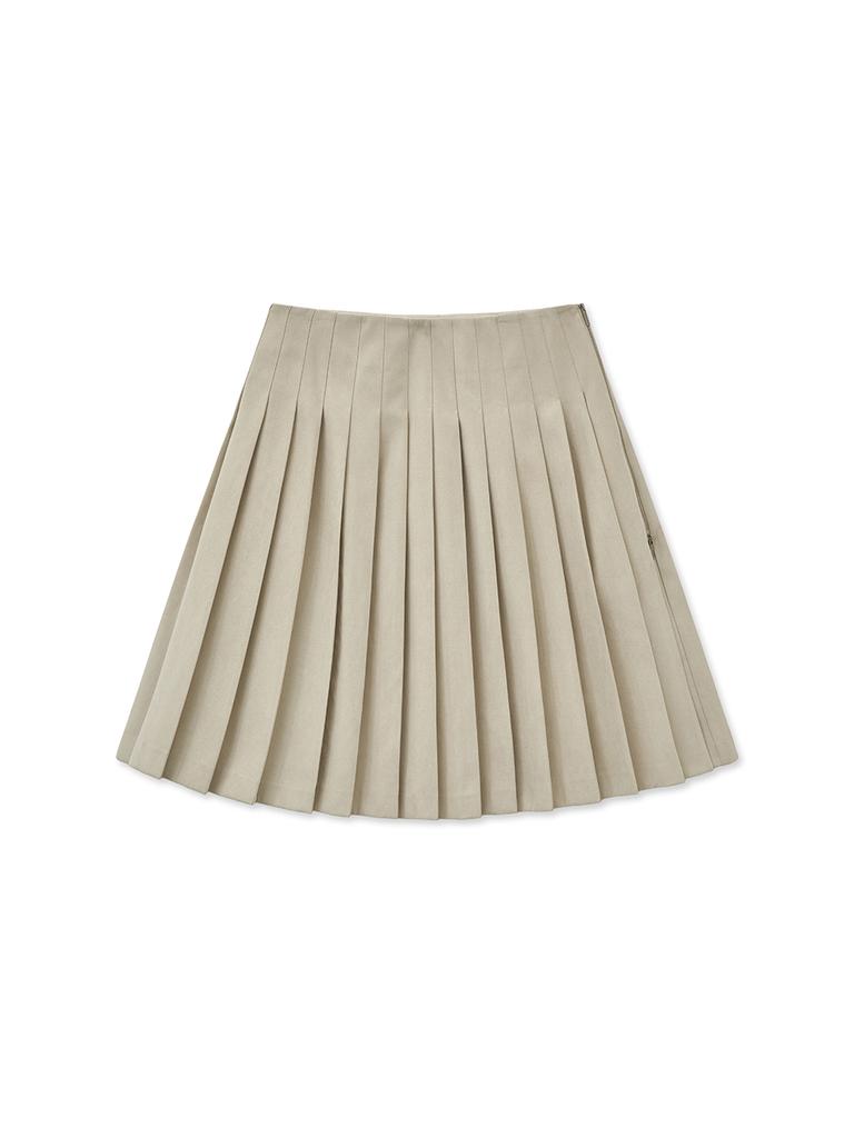 Mattengkim Side Zipper Pleats Midi Skirt In Light Beige
