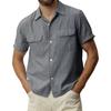 Camicia Casual da Uomo a Maniche Corte Monocolore con Bottoni, Top da Uomo in Cotone e Lino con Tasca e Revers