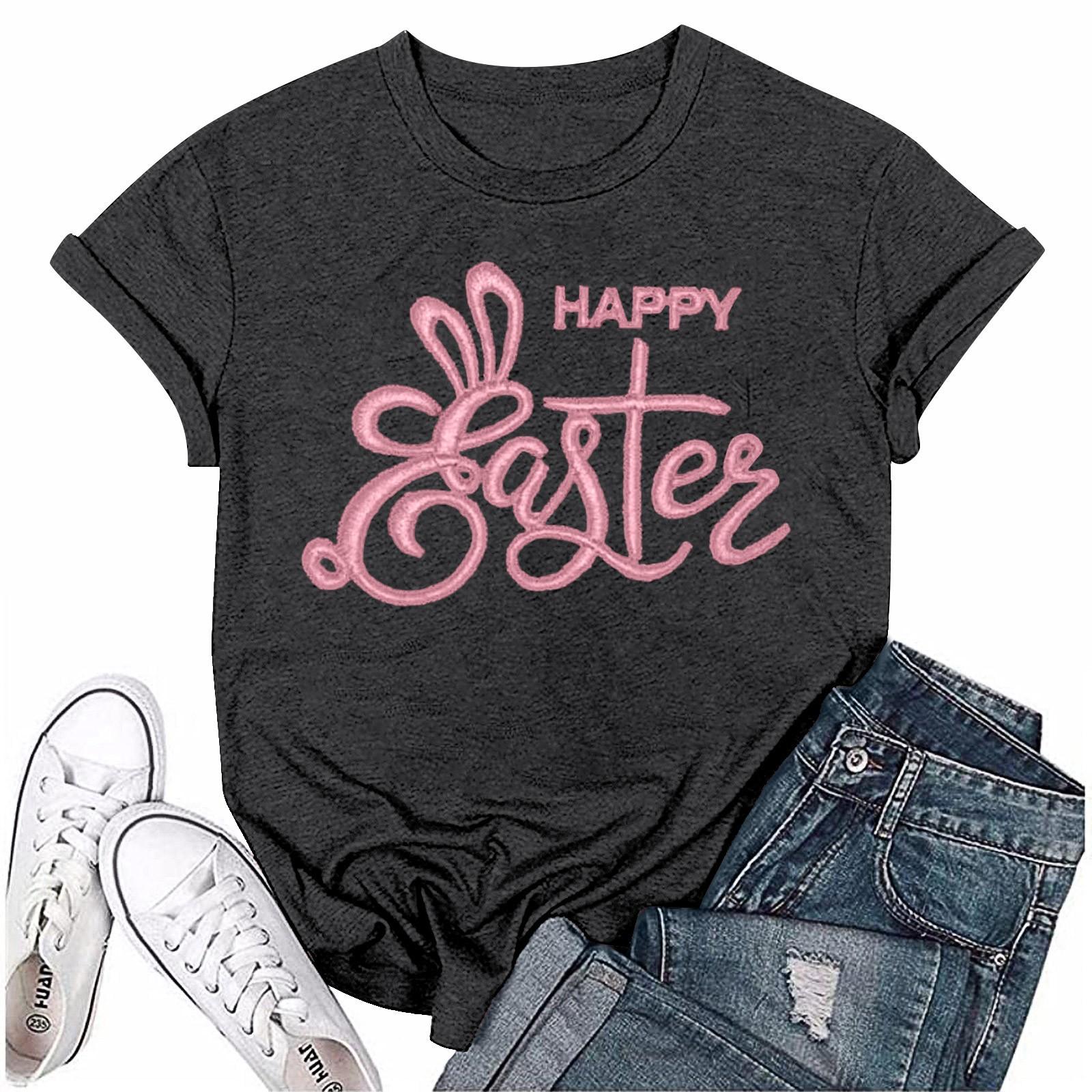 

Женская модная пасхальная принтованная повседневная плиссированная круглая футболка с коротким рукавом S чёрный