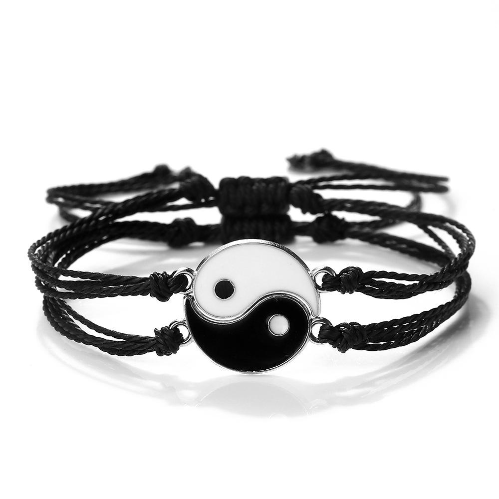 Yin Yang Harmony Tai Chi Men & Women Handmade Black & White Bracelet Set