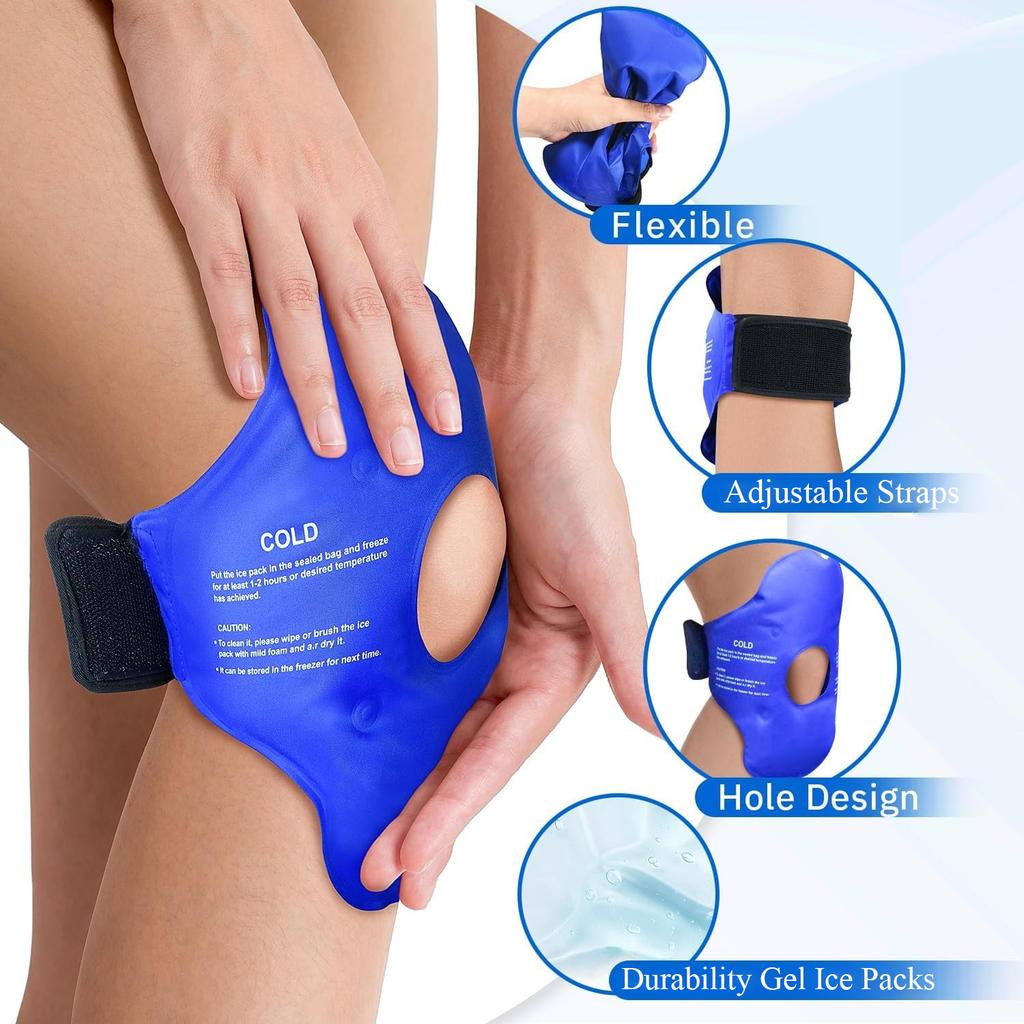 Knee Ice Pack for Injurie Gel Reusable Hot Cold Compress Compression Wraps for Sprains Swelling Cooling Knee Brace for Women Men
