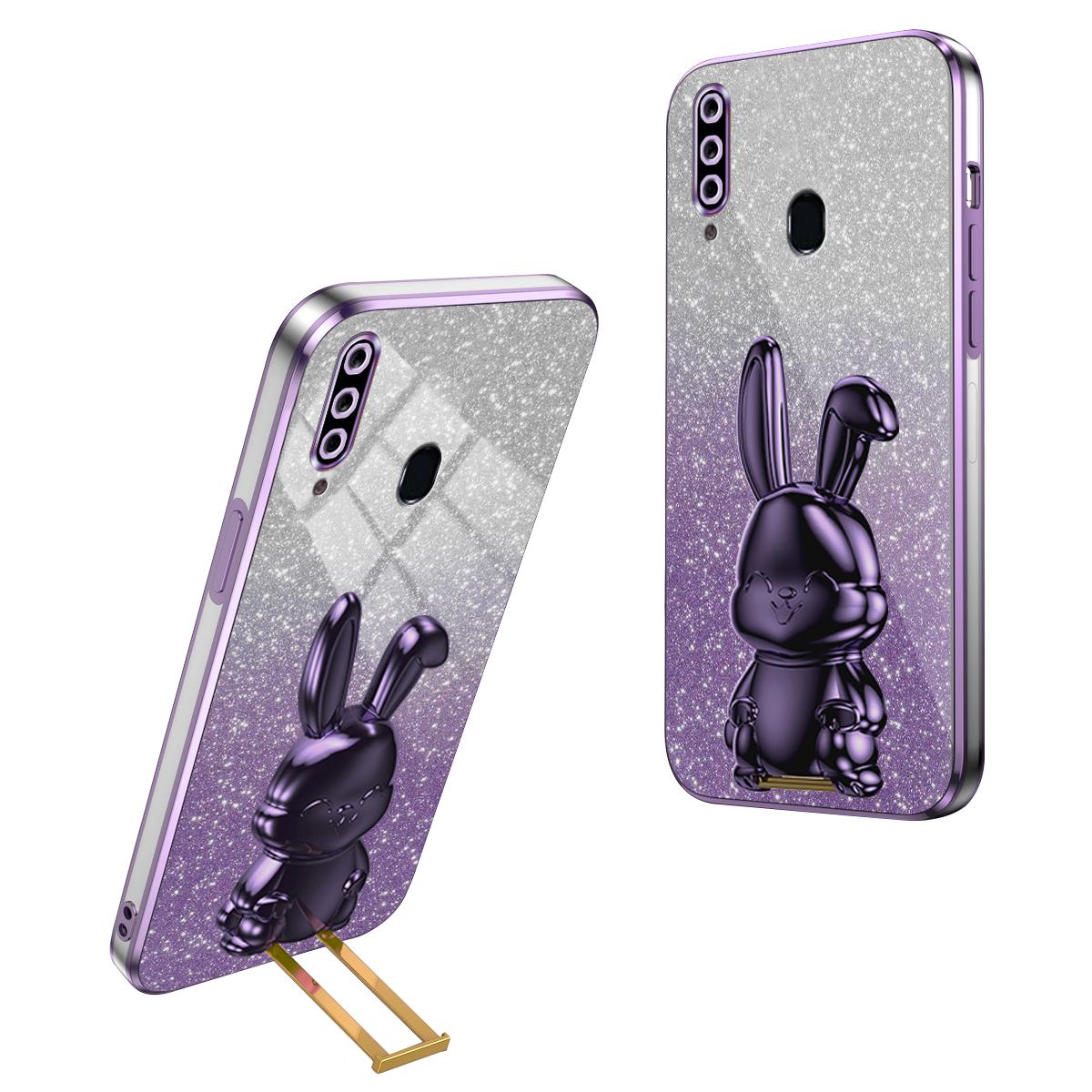 

For Samsung Galaxy A20s Smartphone Case Hands-free Kickstand Cartoon Rabbit Back Cover Purple