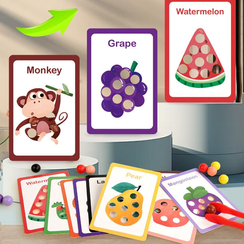 Wooden Montessori Number Matching Bead Clip Toy Toddler Early Educational Game