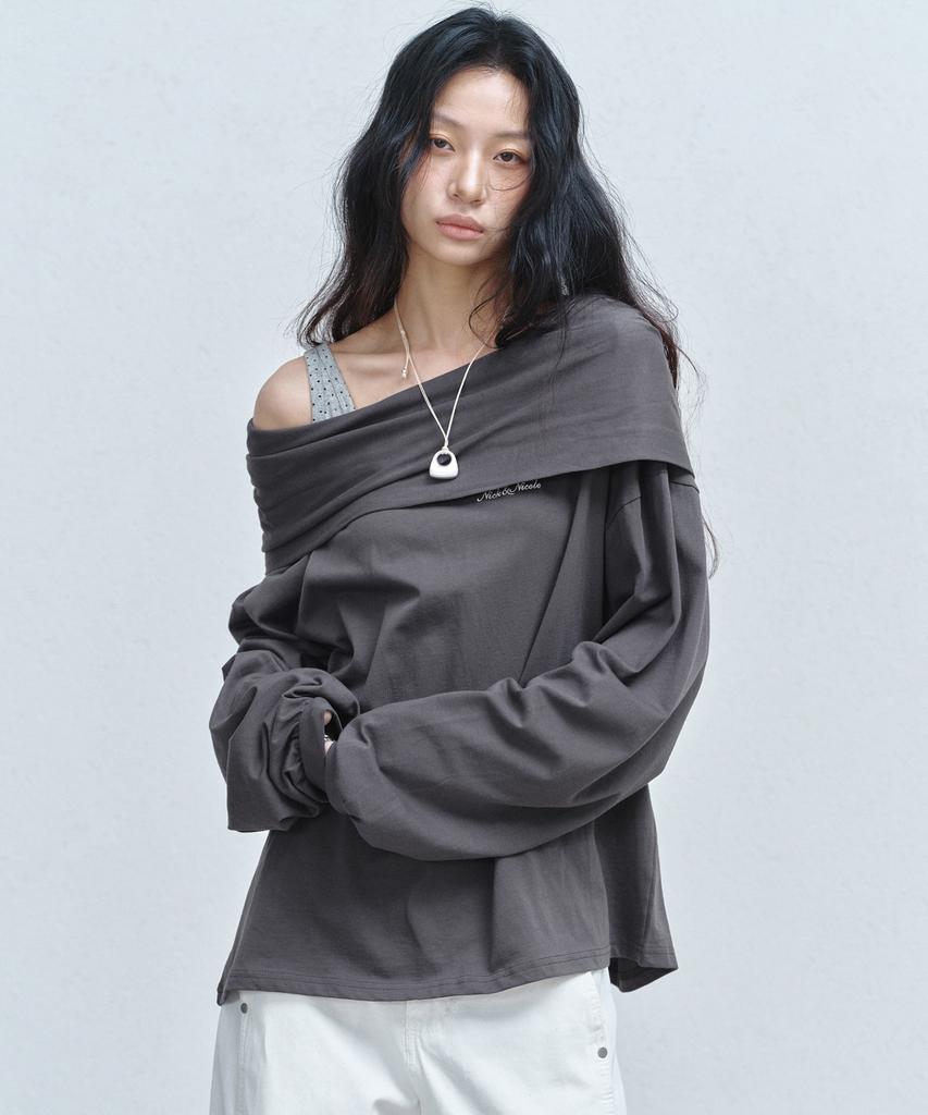 Nigaennikol Draped Hood Off Shoulder Top_Charcoal