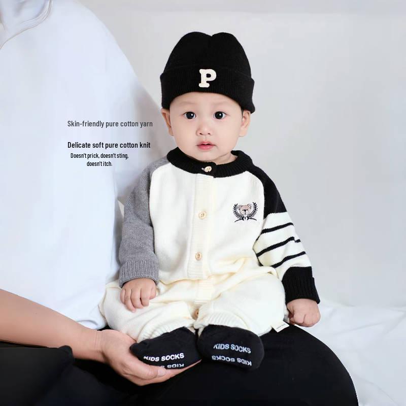 Strick-Strampler im koreanischen Stil: Modischer Langarm-Baby-Krabbelanzug für Frühlings- und Herbstausflüge