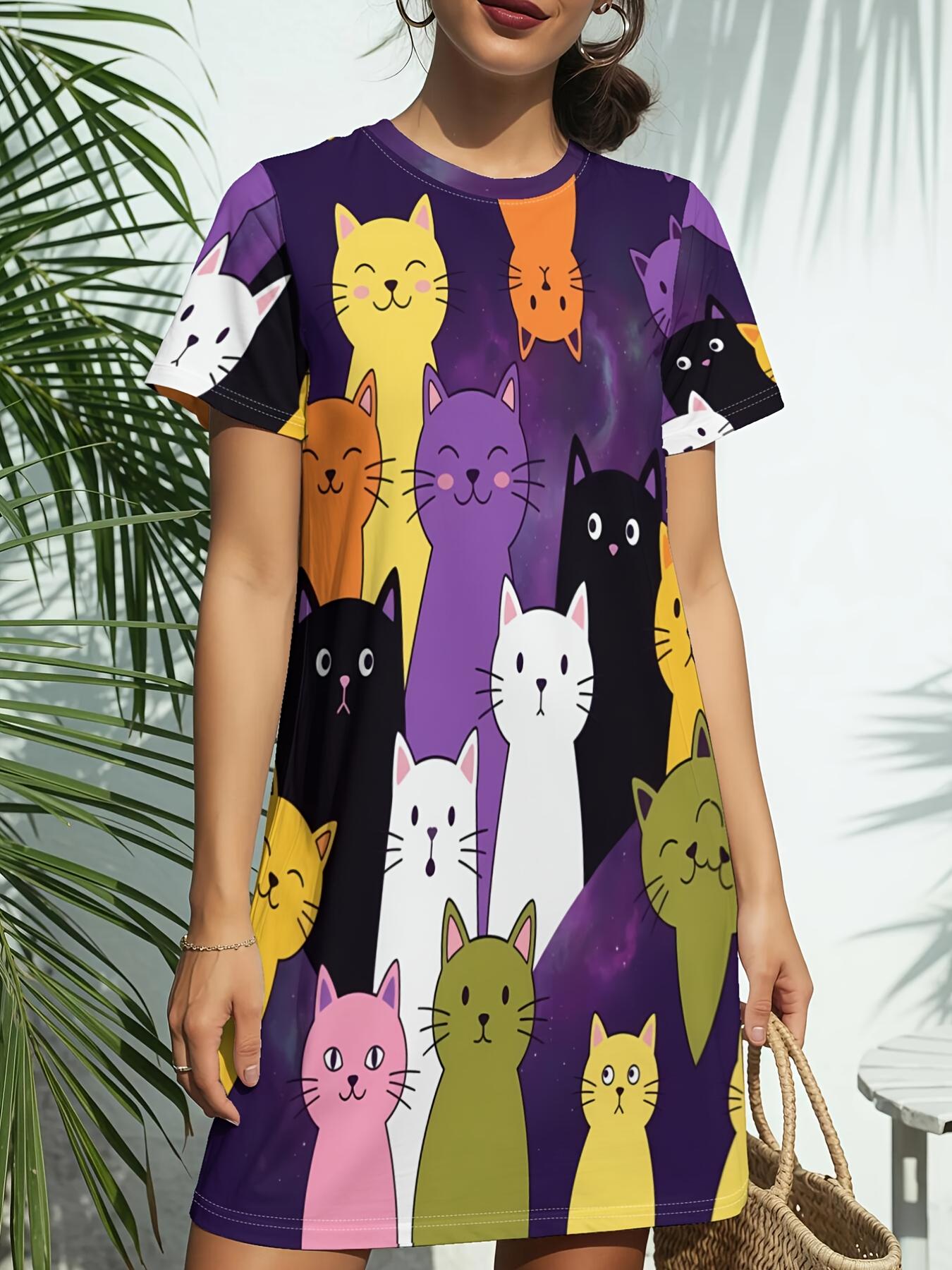 

Short Sleeve Crew Neck Dress for Women. Featuring a Trendy American Digital Print. Ideal for Casual Wear in Spring And Summer. This Elegant And Stli 7XL дубильная кора
