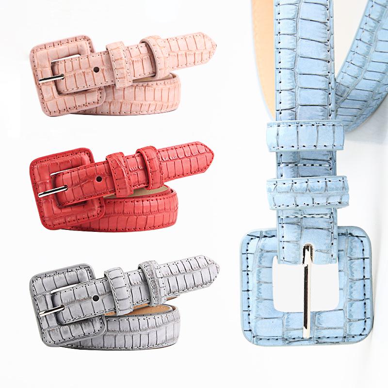 Elegant Japanese & Korean Women's Stone Pattern Buckle Leather Belt