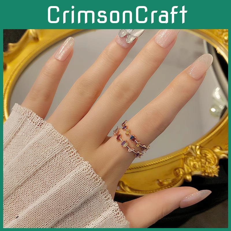 Irregular Colorful Zircon Open Adjustable Ring For Women Trendy Fashionable Style