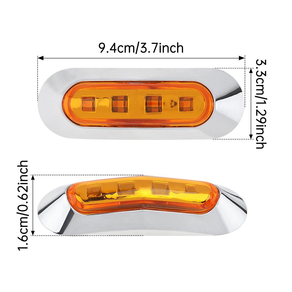 10pcs Amber DC 12V - 24V 4 LED Side Marker Indicator Lights Fit for Auto Car / Bus / Truck , Robust Car Indicator Lights
