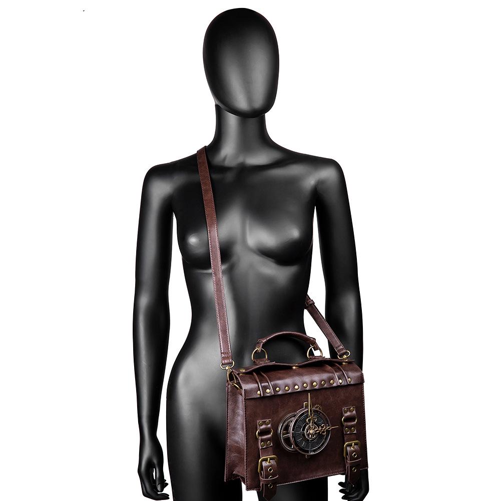 Budväska Läder Retro Portfölj Steampunk Crossbody Axelväska Satchel för Kvinnor Lolita Gotisk Kostym Tillbehör Vintage Arbete Cross-body Väska