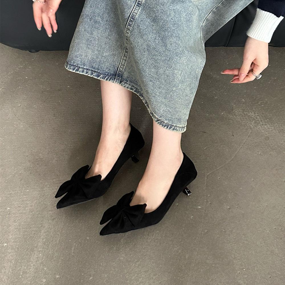 Kitten Heel Single Shoes Autumn New Niche Purple Bow Femininity Low Heel Pointed High Heels