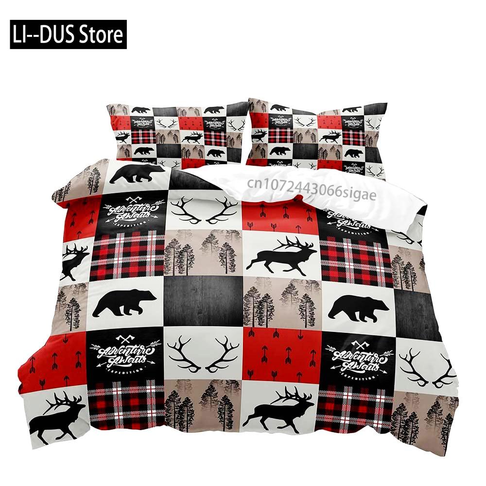 Farmhouse Bedding Sets Deer Elk Moose Mountain Woodland Animals Duvet Cover, Rustic Bedroom Decor, 2 Pillowcases Bedroom Decor