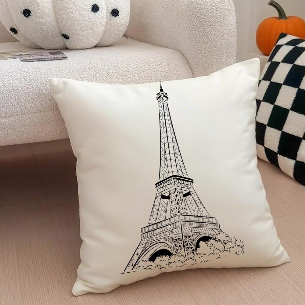 The beautiful scenery France the EEiffel Tower Cushion Cover Throw Pillow Cover Hidden Button Durable Polyester Chair Cushion