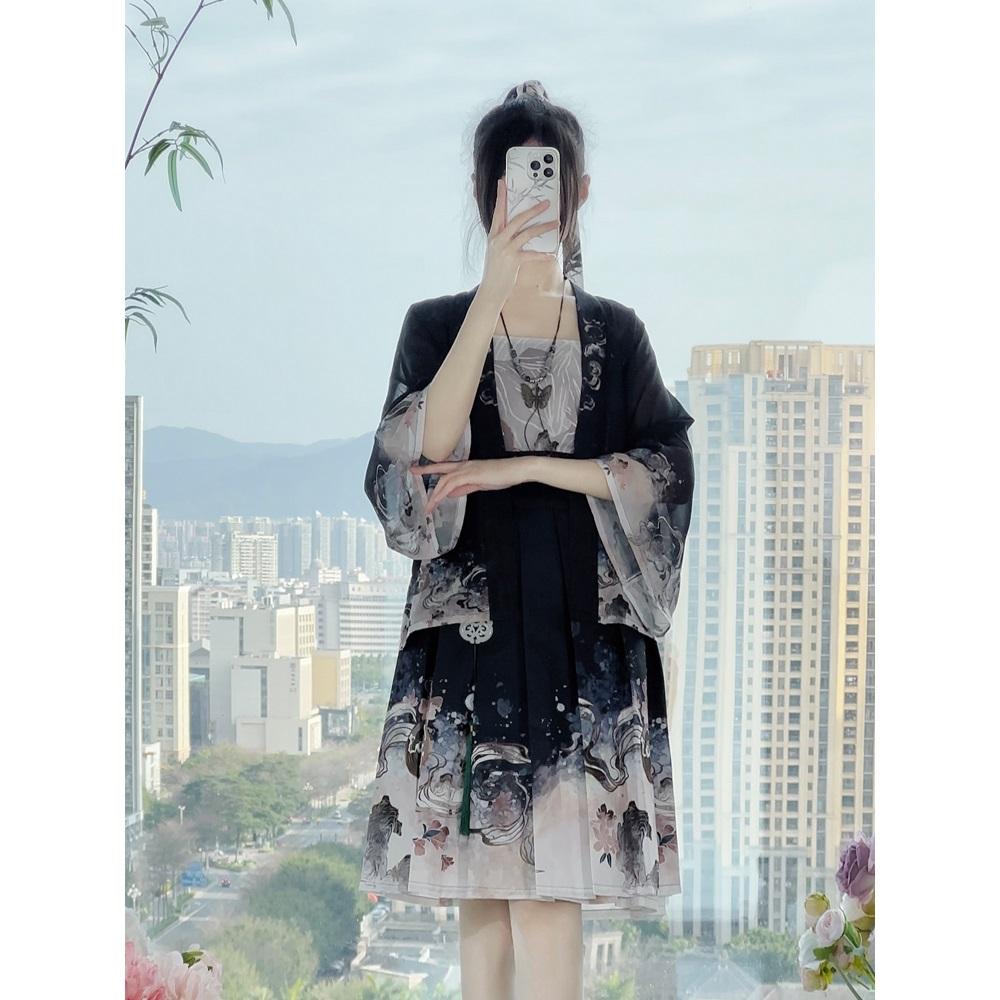 Chinese Song Dynasty Style Hanfu For Women Pleated Skirt Daily Set Spring And Autumn