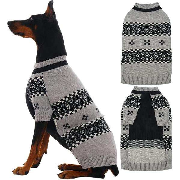 IECOii Large Dog Sweater for Male Dogs, XL Boy Dog Sweater Pullover Knitwear for Winter, Fair Isle Pattern for Holiday Sweaters, Stretchy Mid-Neck