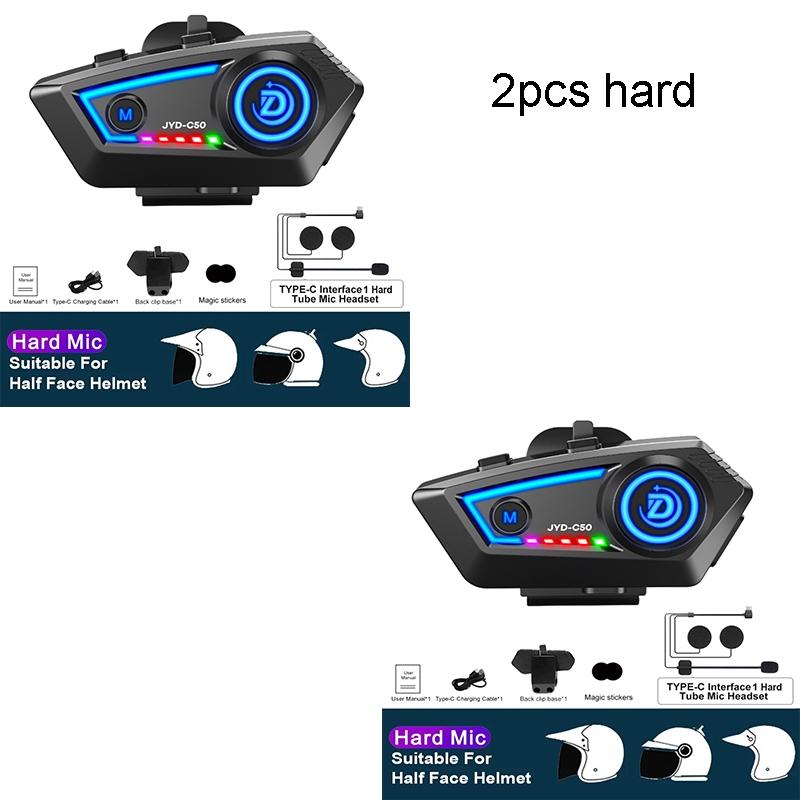 JYD-C50 Motorcycle Helmet Bluetooth 5.4 Headset Hands Free Call IPX67 Waterproof 500mAh Headset Speakers HiFi Stereo RGB Light