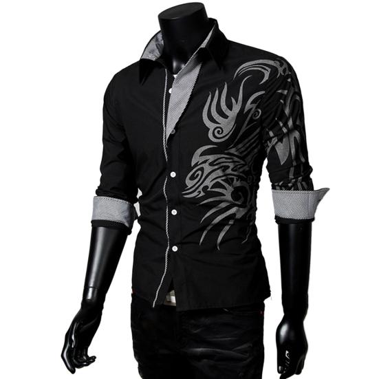 Single-breasted Chinese Style Shirt Turn-down Collar Long Sleeve Men Autumn Top for Daily Wear