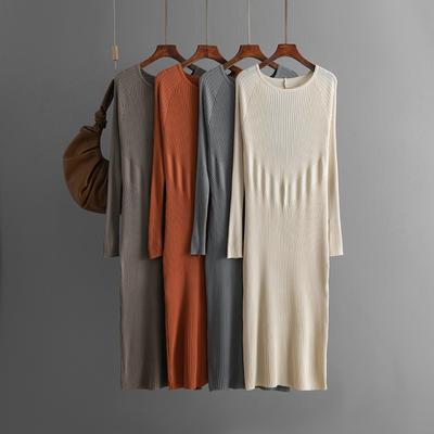 Γυναικείο σέξι πλεκτό πουλόβερ χωρίς πλάτη φόρεμα μακρυμάνικο Bodycon μακριά φορέματα για το φθινόπωρο χειμώνα μονόχρωμο πλεκτό φόρεμα με στρογγυλή λαιμόκοψη Slim Fit για γυναίκες