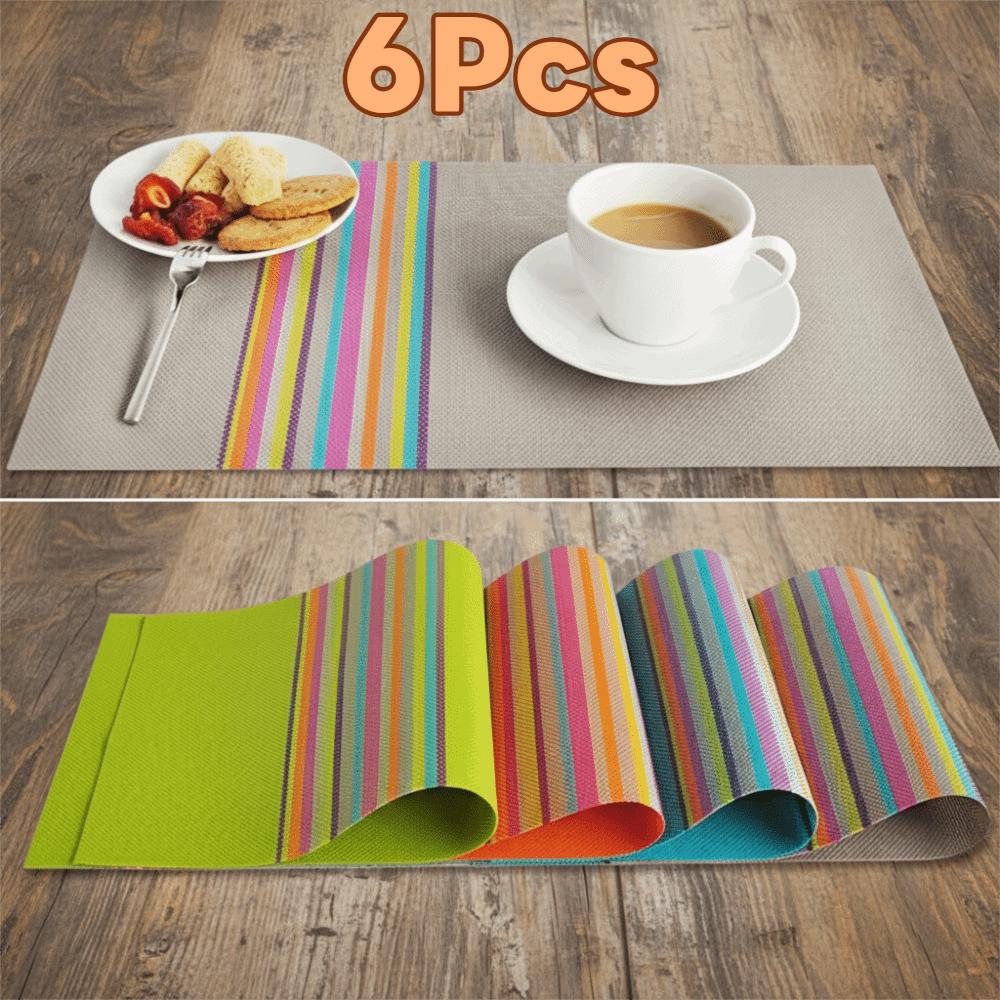 6 Pieces Scratch Resistant Colorful Strip Table Mat Waterproof Plate Pads Place Mats  Dining Table