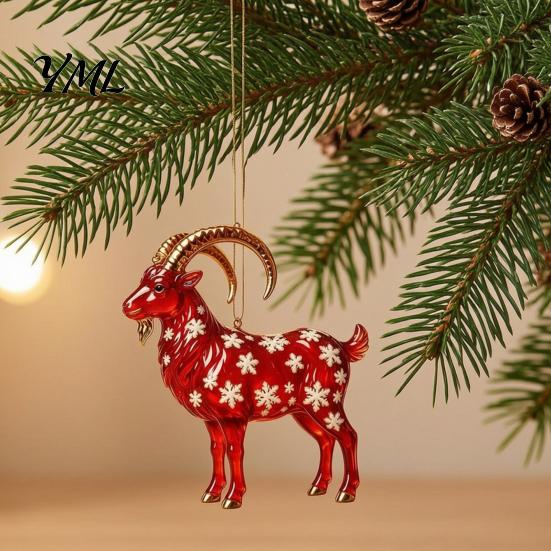 Decorative Acrylic Ornaments Goat Christmas Car Hanging Ornament, 2D Pendant with Festive Holiday String, Cute Animal Decor for Rearview Mirror, Party