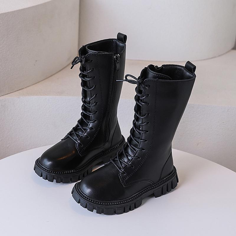 Toddlers Mid-calf Boots for Girls Spring Autumn Kids Causal Boots Classic Solid Color Children's Simple Leather Boots