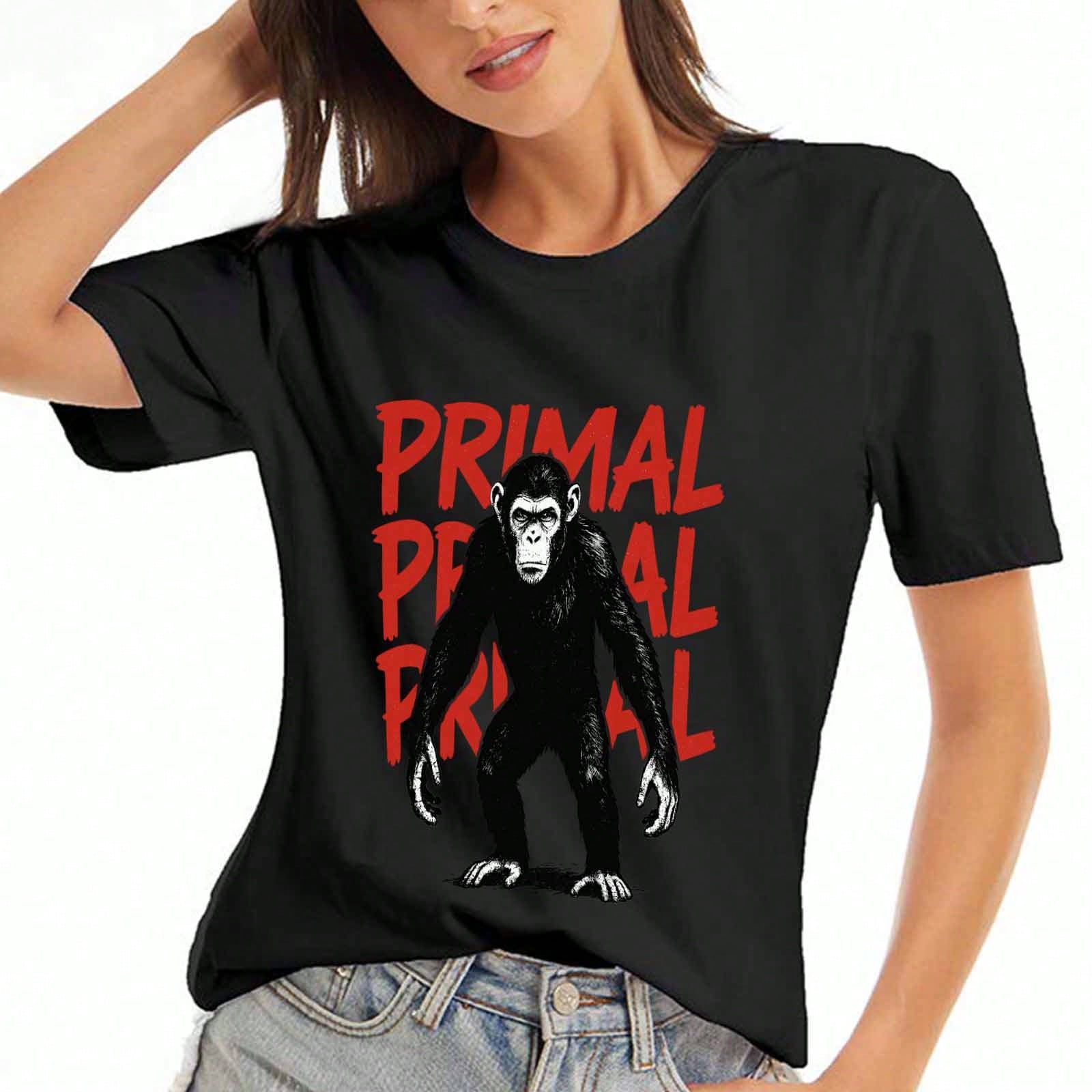 Primal Chimpanzee Wounisex Cotton T Shirt, Premium Cotton Quality Print, Durable, Casual And Fashionable, Primal Instincts, Ape Illustration,Wild Anim S разноцветный