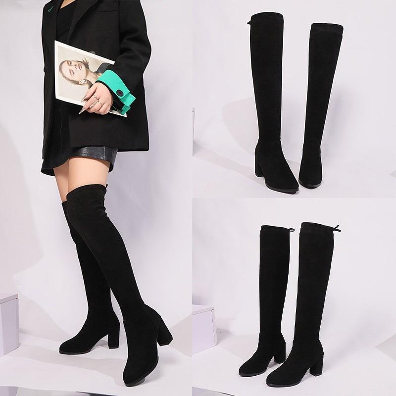 Large Size Over-knee Elastic Boots Women's High Heels Autumn and Winter New Soft-soled Thin Boots Slim Long Boots