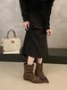 French pointed head polished color inner fold thin short boots women's autumn and winter new retro pleated stacked short bare boots