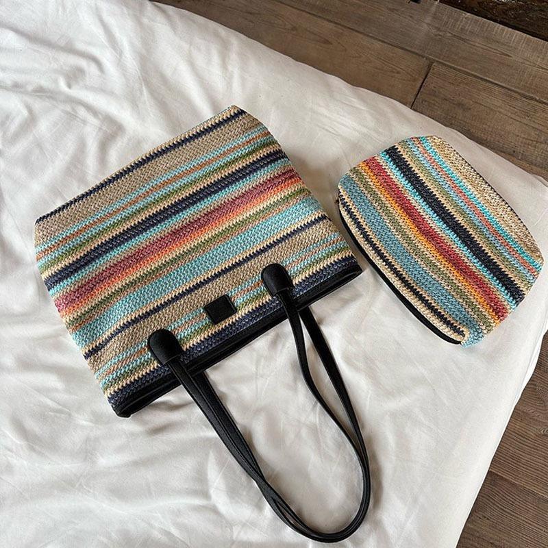 Contrasting Color Woven Bag Women's Summer New Trend Fashion Straw Woven Mobile Phone Bag Niche Simple Messenger Bag