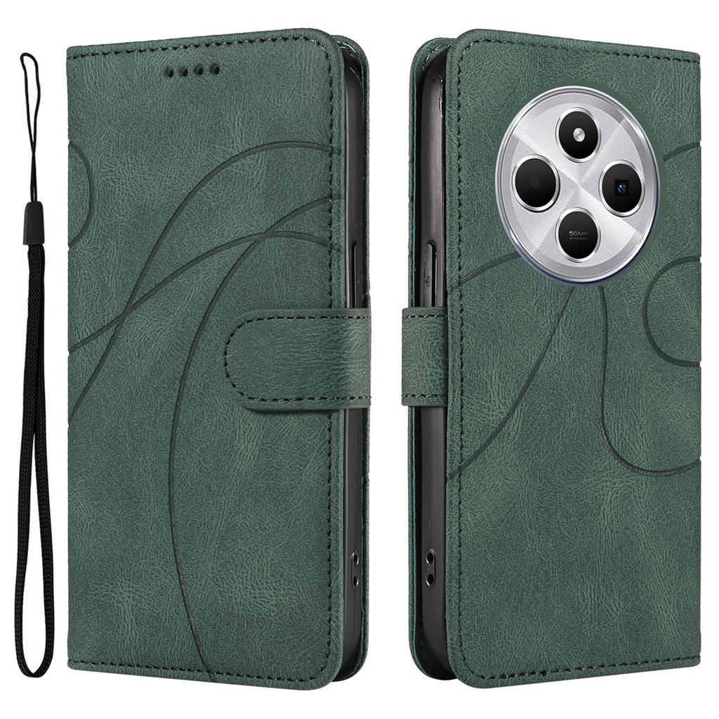 For Xiaomi Poco C75 4G/Redmi 14R 5G/14C 4G Case Stand Wallet Leather Phone Cover Curved Line Wrist Strap