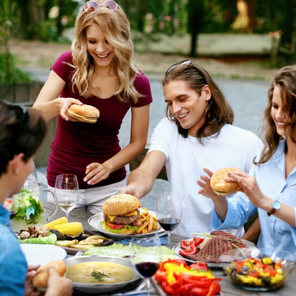 1Pc Stainless Steel Plates 7.9 Inch Metal Camping Plates Large Serving Platters Silver Serving Platter Dinner Salad Plates Round