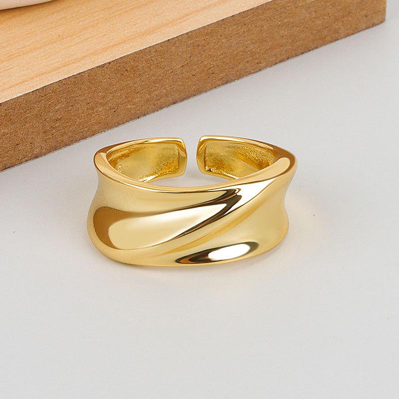 Vintage Exaggerated Irregular Curved Concave Wide Band Open Ring For Women Fashion Statement Jewelry