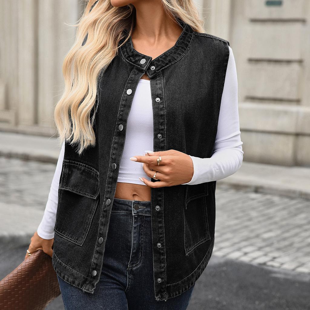 Women's Fashion Casual Solid Color Denim Jacket Short Top