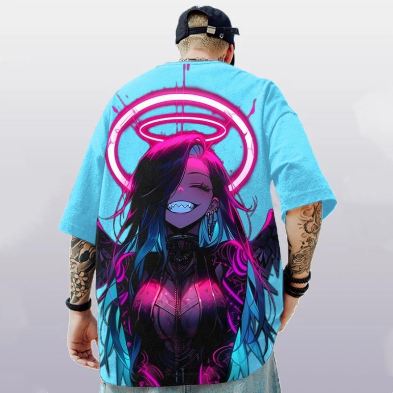 Kurzarm-T-Shirt mit 3D-Anime-Beauty-Print, Street-Trend, Herren-T-Shirt, Sommer, lockere, übergroße, kurzärmelige, schnell trocknende T-Shirts für Männer