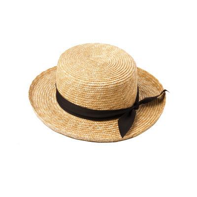 Spring and summer new bow decoration children's wide brim curled straw straw straw hat outdoor travel sun protection straw hat
