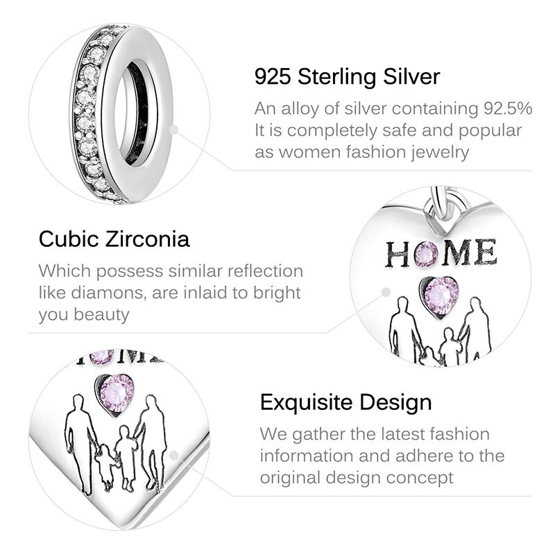 Happy Family of Four Heart Shape Pendant 925 Sterling Silver Bead for Jewelry Making Fit DIY Original Women Bracelet Wholesale