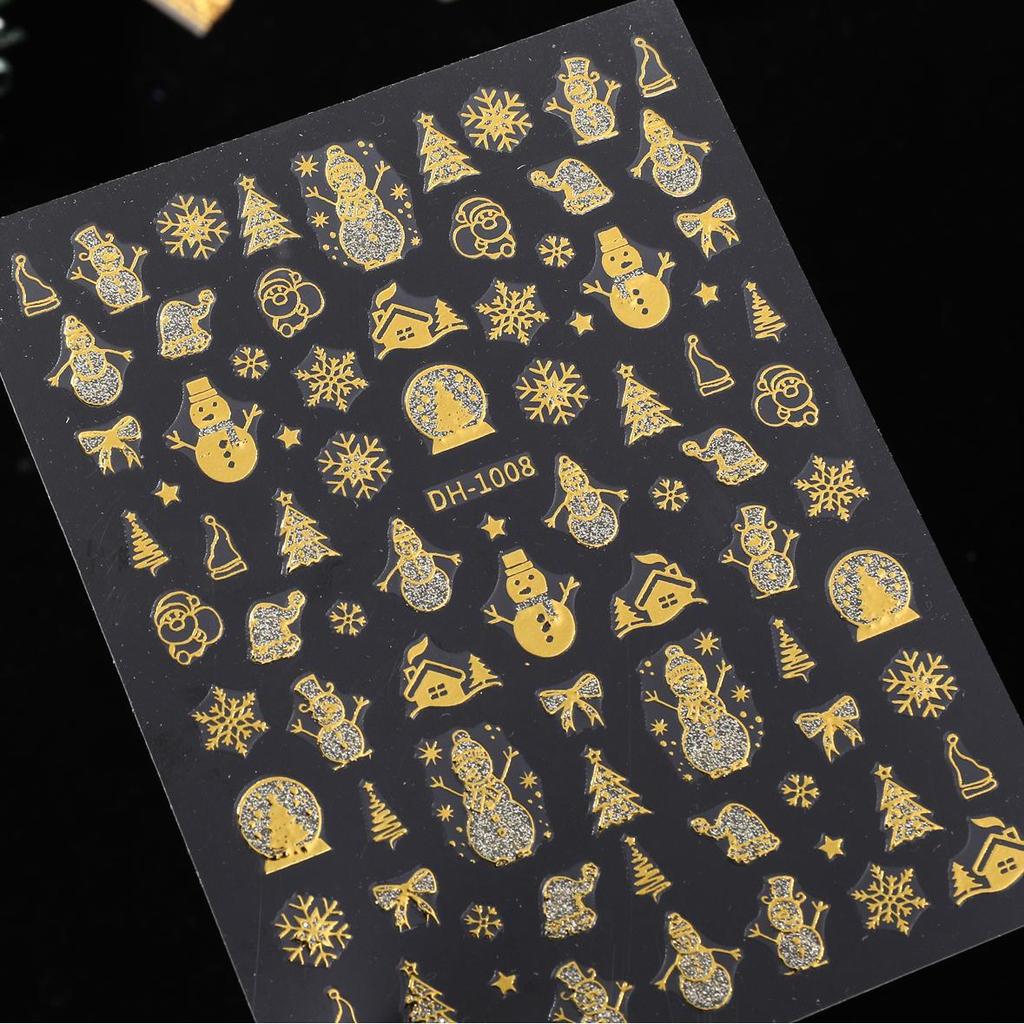 Glitter Snowman Christmas Nail Stickers - Flat Back Adhesive for DIY Nail Art
